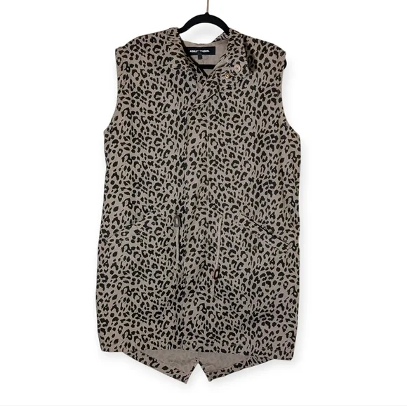 Ashley Mason Sleeveless Safari Vest | Tan Black Leopard Print Zip Front Large - Picture 4 of 16
